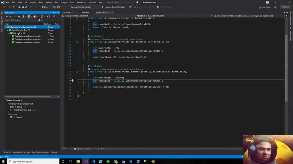 Código en Visual Studio de la función NumerosPrimos