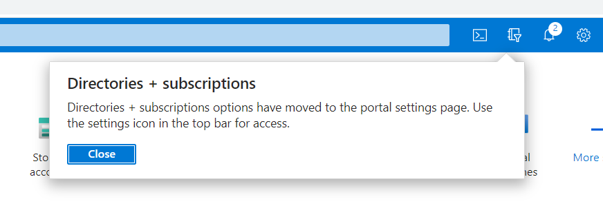 Alerta que se muestra en el portal de Azure cuadno intentamos acceder a la antigua pantalla de cambio de Tenant